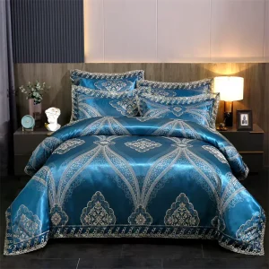 Floral Home Hotel king Size 4-Pieces Bed Sheet Duvet Cover Satin Jacquard Luxury Lace Bedding Sets Collections