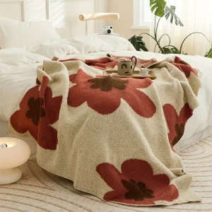 Floral Jacquard Cloud Knit Throw Soft Breathable Blanket for Bedroom Home Decor All Season Factory Direct