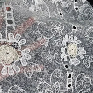 Floral Mesh Fabric Breathable and Water soluble 100% Cotton Lace Fabric for Embroidered or Hawaiian Dress Cotton Fabric
