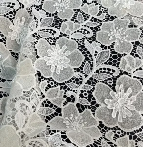 Floral Mesh Fabric Breathable and Water soluble 100% Cotton Lace Fabric for Embroidered or Hawaiian Dress Cotton Fabric
