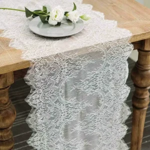 Floral Modern Lace Embroidered Dining Table Runner Tassel Decoration Wedding White Tablecloth