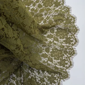 Floral Nylon Cotton Lace Fabric Eyelash Olive Green French Lace Fabric for Clothing & Evening Gowns