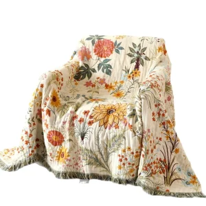 Floral Pattern 100% Cotton Blanket Lightweight Cover for Bed Couch & Travel