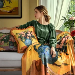 Floral Patterned Blanket Living Room Sofa Blanket Office Nap Blanket Soft and Comfortable