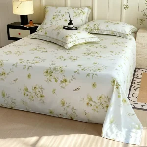Floral Print High-End Fitted Sheet Soft Breathable Flat Sheet Cooling Lightweight Pillowcase Deep Pocket Bed Sheet Set for Home