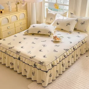Floral Printed Polyester Soft-to-the-Touch Modern Design Double King Sizes Home Bed Skirt Set