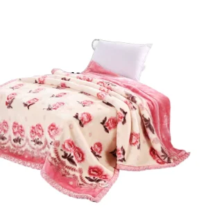 Floral Printed Raschel Plush Blanket Thick Double Layer Flannel Throw Blanket Cozy Heavy Warm Bed Blanket for Winter