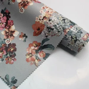 Floral Printed Synthetic Leather Lychee Texture PVC Leather for Handbags Wallets Cosmetic Bags DIY Craft
