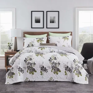 Floral Quilted Summer Bedding Set Soft Microfiber Bedspread Lightweight Design Modern Machine Washable Coverlet