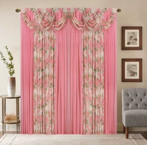 Floral Sheer Privacy Voile Window Curtains Cortinas with Valance for the Living Room Ready to Ship Pack 2 Panel Set