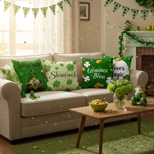 Floral Striped Linen Throw Pillow Cover 600TC Printed Green Home Decor for Living Room Bedroom