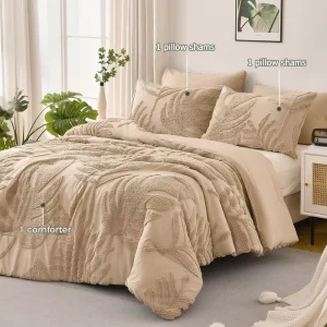 Floral Tufted Lightweight Bedding Comforter Set 3 Pieces Natural Tropical Plants Comforter and 2 Pillow Shams