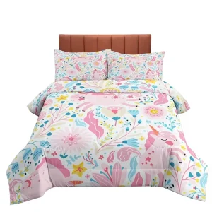 Floral Unicorn Customizable Soft Feather-Soft Quilted Digital Printed 60-Piece Duvet Set Feather Silk Cotton Filling