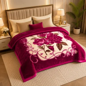 Floral Vintage Pattern Raschel Blanket Thick Double Layer Warm Soft Polyester Bedroom Living Room Winter Luxury