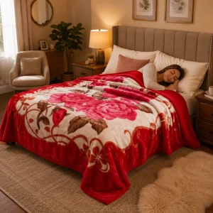 Floral Vintage Pattern Raschel Blanket Thick Double Layer Warm Soft Polyester Bedroom Living Room Winter Luxury
