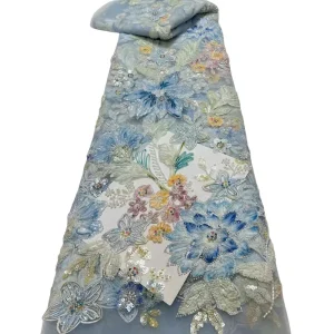 Floral bead tube sequin three-dimensional appliqué mesh embroidery fabric stage costume material