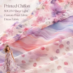 Flower Digital Printed 100D Polyester Chiffon Fabric for Women Dress 80GSM Breathable Woven Sourcing by Roll