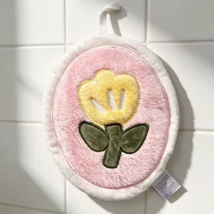 Flower Embroidery Hanging Hand Towel Soft Coral Fleece Super Absorbent Quick Dry Cleaning Cloth for Kitchen Bathroom