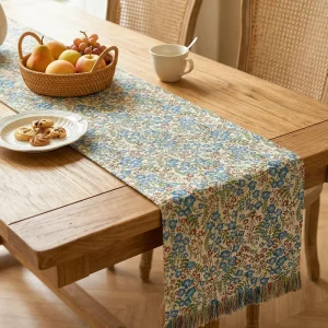 Flower Jacquard Woven Waterproof Eco Friendly Vintage Dining Table Runner