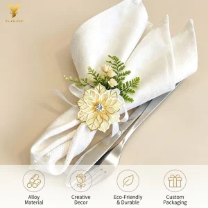 Flower Shape Cloth Napkins Accessories Elegant Metal Rose Flowers Napkin Buckle Ring Decorations
