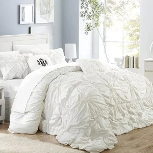 Fluffy 6 Piece Modern Woven Solid Pinch Pleated Ruffled Queen Size Bedding Set