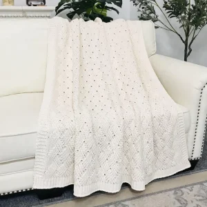 Fluffy Chenille Chunky Cozy Decorative Bedspread on the Bed Sofa Weighting Hand made Knit Blanket Throws Living Room White