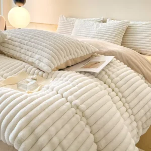 Fluffy Comforter Set Soft Faux Fur Comforter White Winter Warm Fleece Bedding Set Plush Fuzzy Bed Set