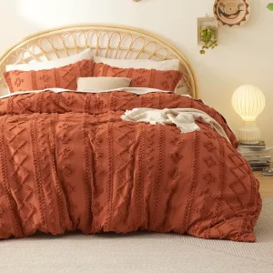 Fluffy Duvet Set Boho Duvet Cover Queen 3 Pieces Soft Shabby Chic Embroidery Boho Bedding Duvet Cover