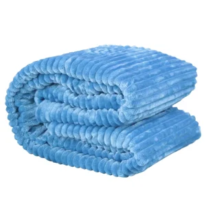 Fluffy Flannel Striped Polyester Faux Fur Bed Blanket With Customized Logo for Luxury Living Room Decor