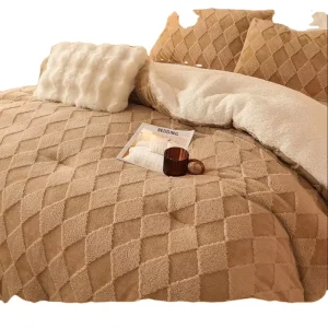 Fluffy King Comforter Velvet Duvet Set Luxury Fuzzy Brushed Bedding Set 3 Pieces for Winter