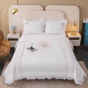 Fluffy Lightweight King Comforter Set 3 Piece Polyester Woven Fabric Farmhouse Chic Ruffle Design