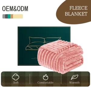 Fluffy Pink Polyester Raschel Blanket Warm Cozy Plush 3D Ribbed Fleece Throw for Couch Bed Sofa Home Custom Four Seasons