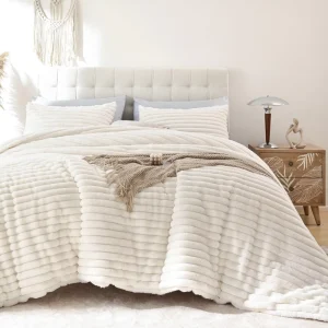 Fluffy Queen Comforter Set 3 Pieces Fleece Fluffy Comforter Set Luxury Fuzzy Queen Bedding Set Soft Warm Bed Set All Season