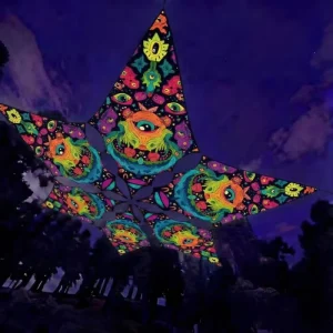 Fluorescent Webbing Psytrance Party Outdoor Decoration UV Tapestry Psychedelic Backdrops Colorful Triangle Mesh Cloth
