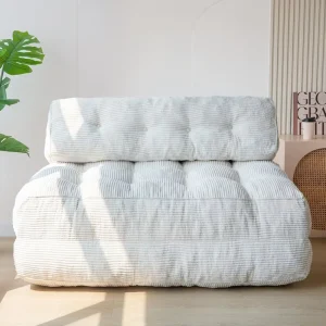 Foldable Sofa Bed Convertible Sleeping Chair Pillow Mattress Backrest Support Portable Folding Lounge for Bedroom Beige Double