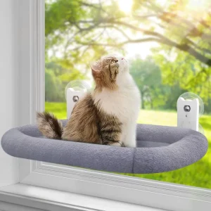 Foldable Solid Metal Frame Soft Cover Waterproof Cat Hammock Perch Bed Removable Washable Coral Fleece 4 Strong Suction Cups