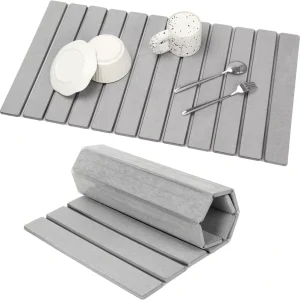 Foldable Stone Bath Mat Super Absorbent Diatomaceous Earth Mat Non Slip Quick Dish Drying Mat for Kitchen Counter Bathroom