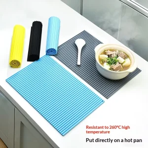 Food-Grade Silicone Roll-Up Placemat Kitchen Heat-Insulating Draining Multifunctional Non-Slip High-Temperature Resistant Mat