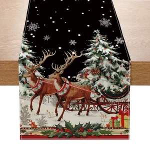 For Cross Border Christmas Printed American Style Terylene Table Runner Kitchen Dining Holiday Decorative Placemat Entryway