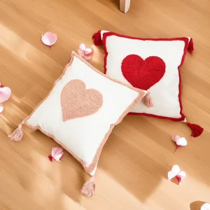 For Cross Border Velvet Pink Series Polyester Embroidered Loop Pile Geometric Heart Throw Pillow Home Textiles Sofa Cushion