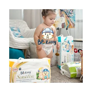 For Sensitive Premium Hypoallergenic Disposable Baby Diapers with 3D Leak Prevention & 360 Elastic Waist