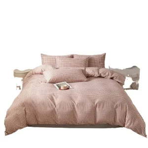Foreign Trade Cross Border Modern Plaid Washed Cotton Three Piece Bedding Set All Season Duvet Cover Pillowcase Factory Supply