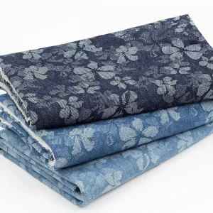 Four Leaf Clover Blue Jacquard Woven Tricot Knitted Wrinkle Resistant Heavyweight Cotton Polyester Denim Fabric Home Textile