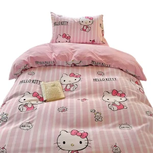 Four Piece Comforter Set Washed Cotton Flannel Sheet with Printed Cartoon Pattern Woven Bedding for Children’s Bedroom
