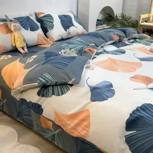 Four Piece Set 100% Pure Cotton Comforter Set Simple Style All-Season Breathable Eco-Friendly Stamp Pattern