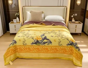 Four Season Eco Friendly Hemp Cotton Jacquard Floral Home Use Bed Cover Blanket 230*250cm Butterfly Green Mountain