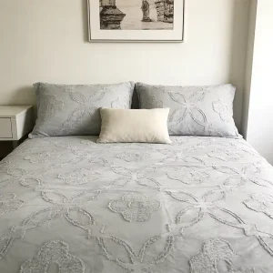 Four-Season Soft Yarn Dyed Woven Weft Jacquard Solid-Color Tufted Quilt Cover Bedding Set