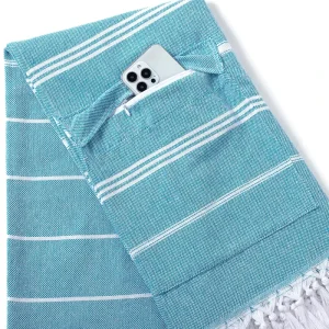 Fouta Beach Towels 100%Cotton Striped Turkish Bath Towel with Pocket Sand Free Lightweight Swimming Dry Towels