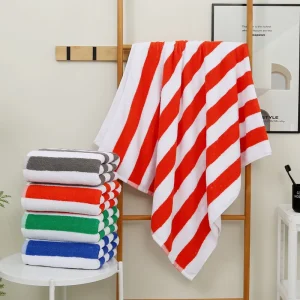 Free Design Custom Large High Quality Bath Blue Yellow Pink Green and White with Logo Embroidery Striped Beach Towel