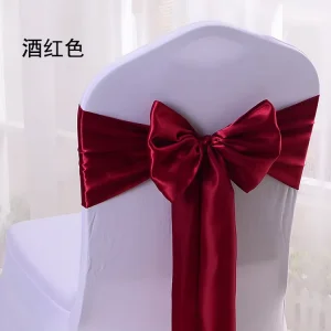 Free Sample Luxury Satin Burgundy Chair Sashes Wedding Banquet Chair Cover Decoration Universal Chair Sashes Band